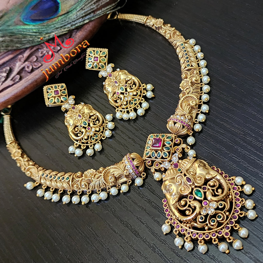 Hasili Kante Ganesha Gold Alike Necklace Set