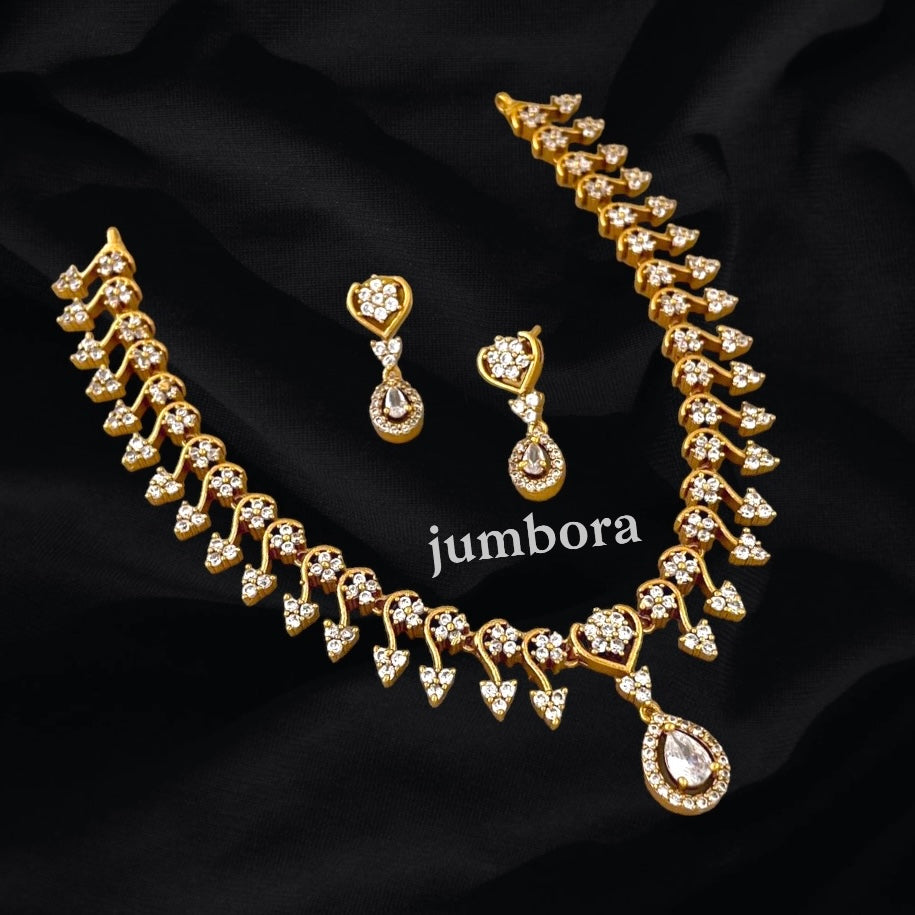 Cz white stone necklace sales