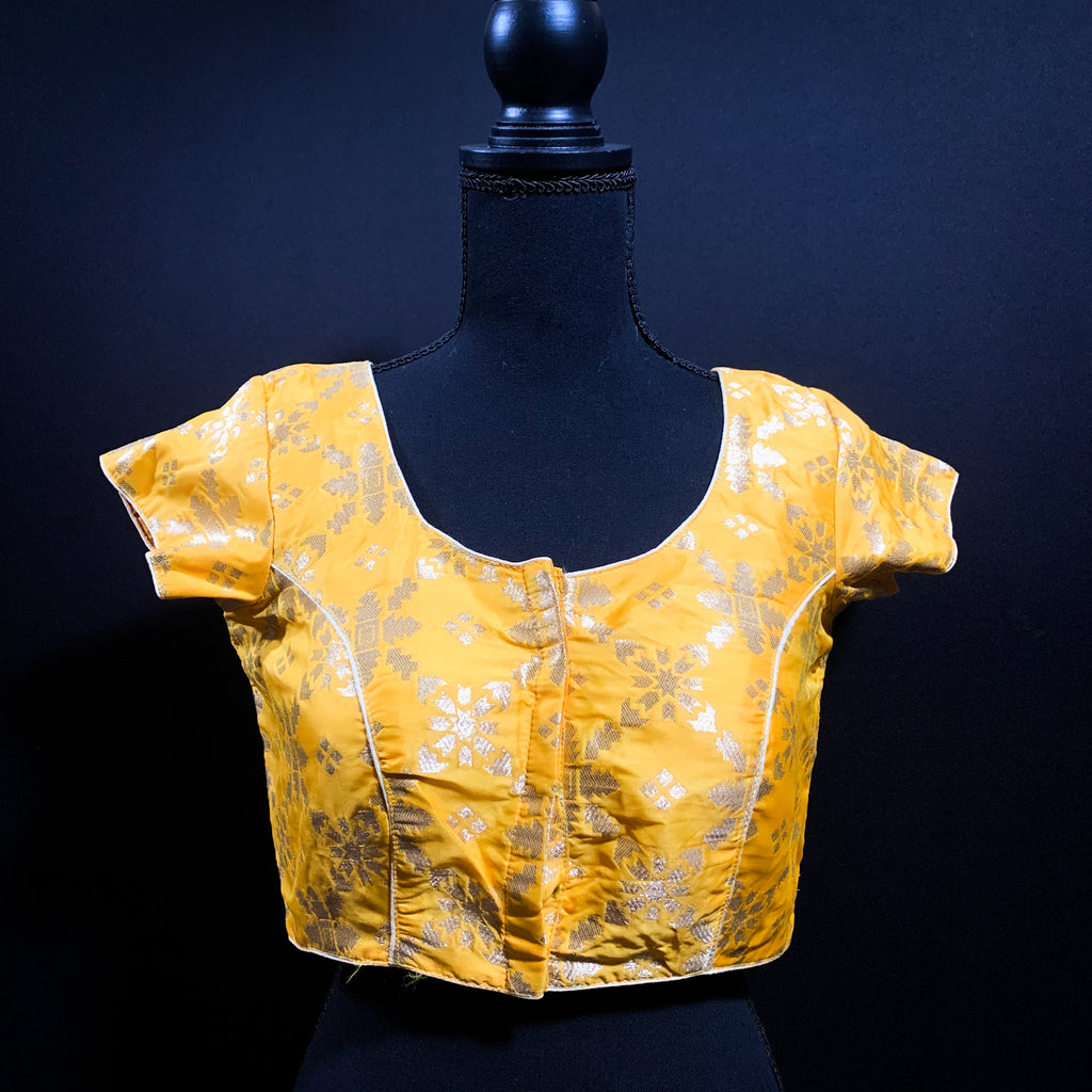 Yellow Banarasi Brocade Designer Party Wear Readymade Saree Blouse