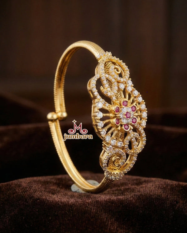 Premium Filigree Openable Bangle with White & Ruby Red CZ stones