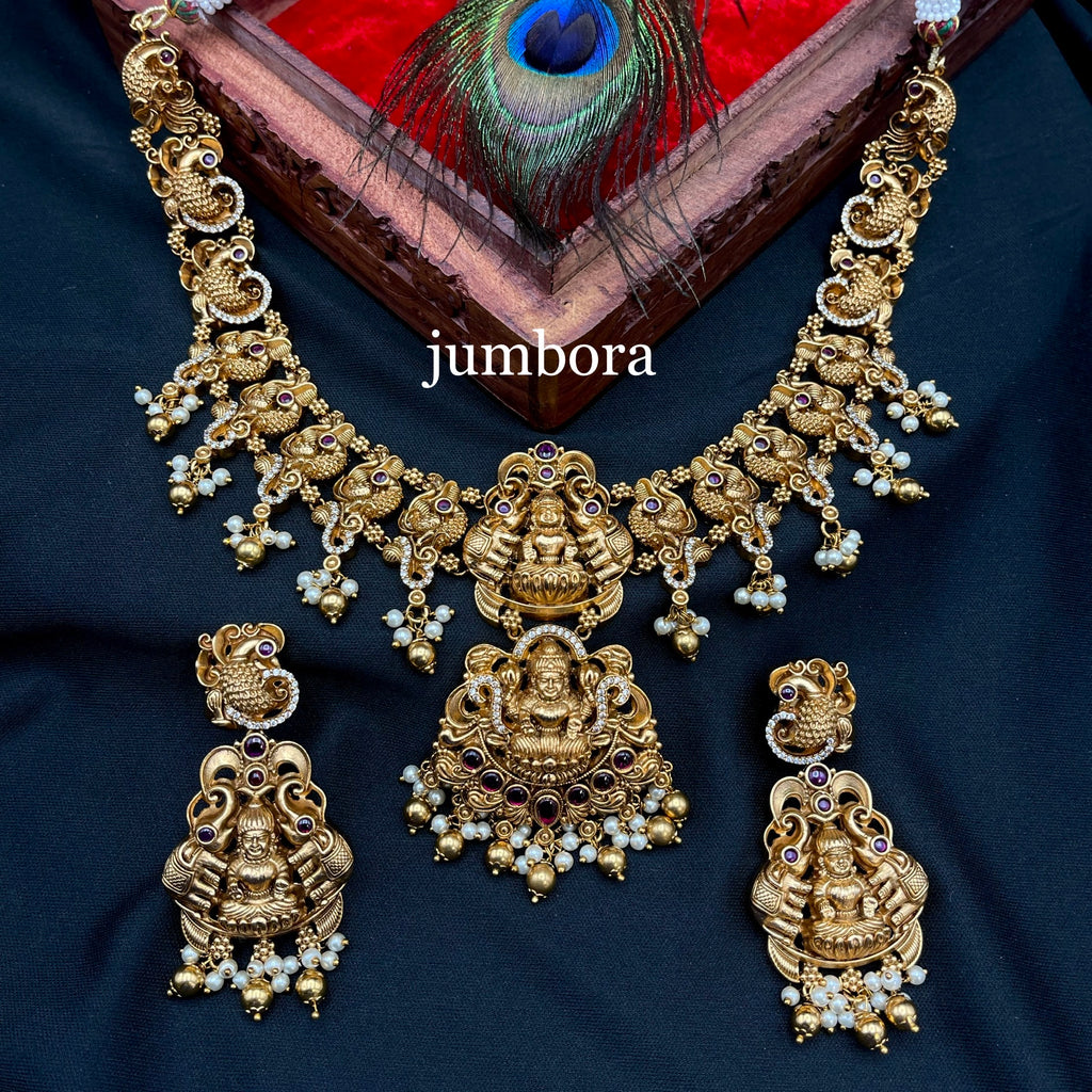 Nakshi AD Peacock Lakshmi Necklace in Temple Jewelry