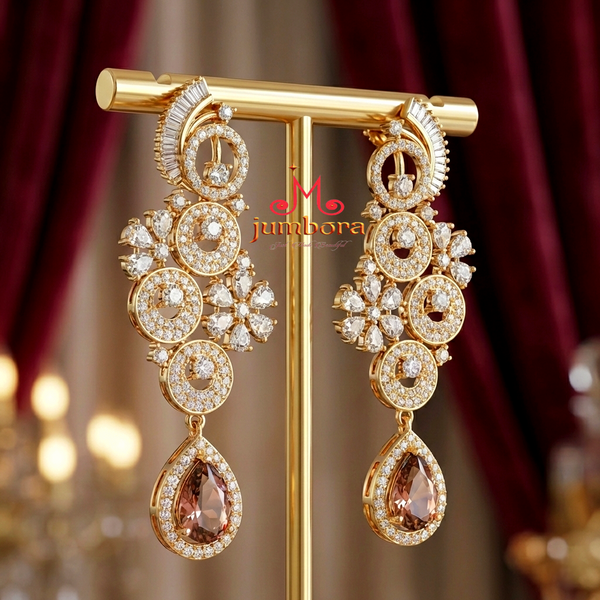 Partywear Designer White & Smoky Mauve color CZ (Zircon) Earrings