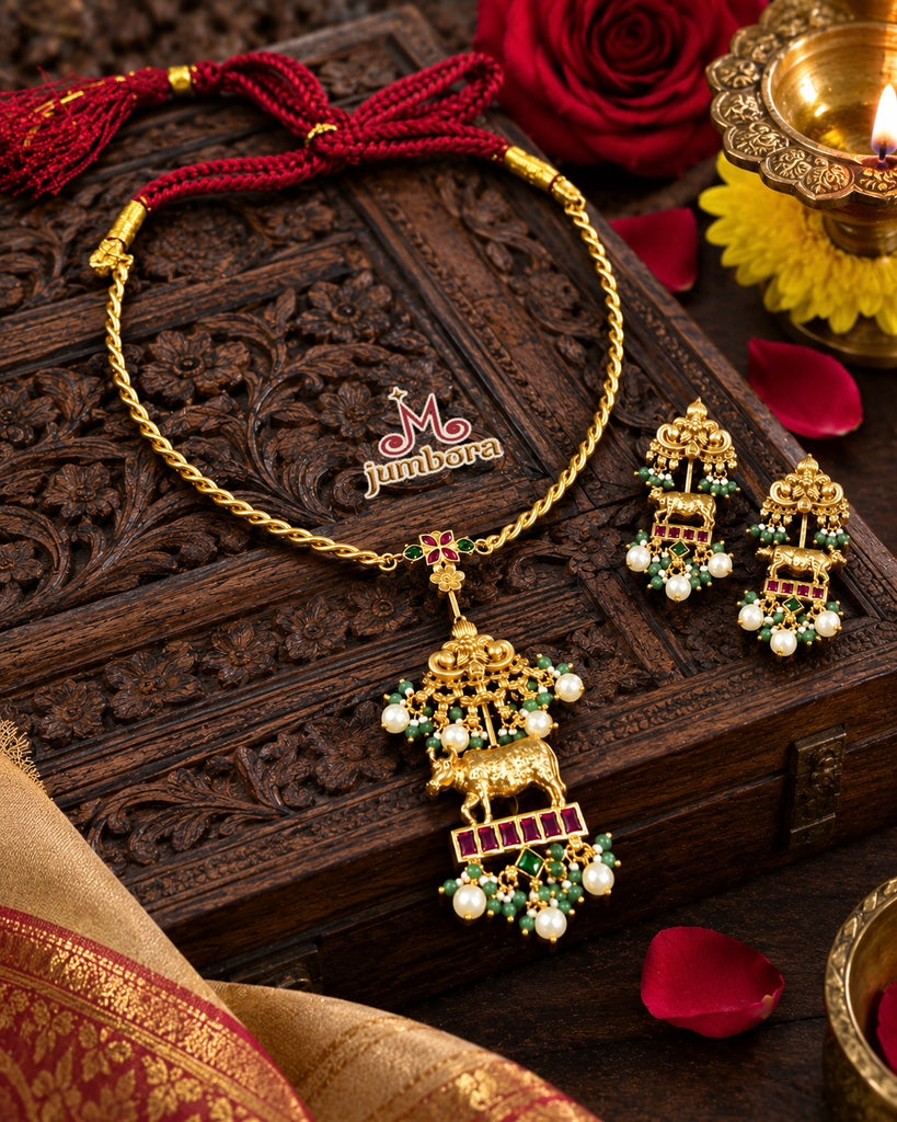 Pichwai inspired Hasili Necklace set with Kemp stones