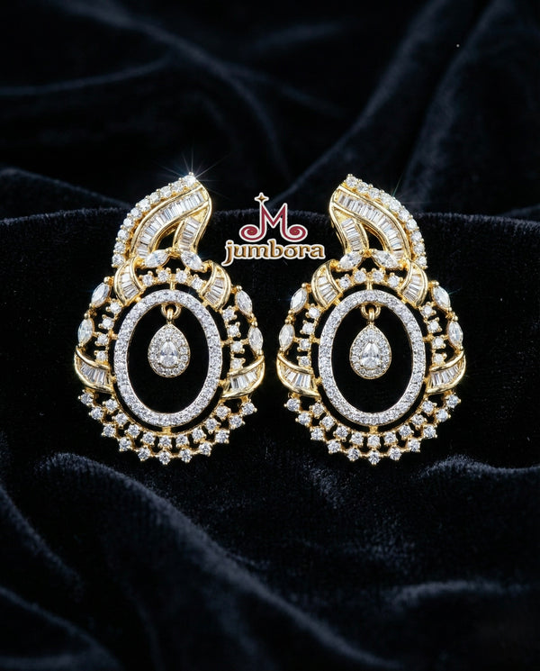 Statement White CZ (AD) Real Diamond Look Pendant Set with 5-Line Gold Chain