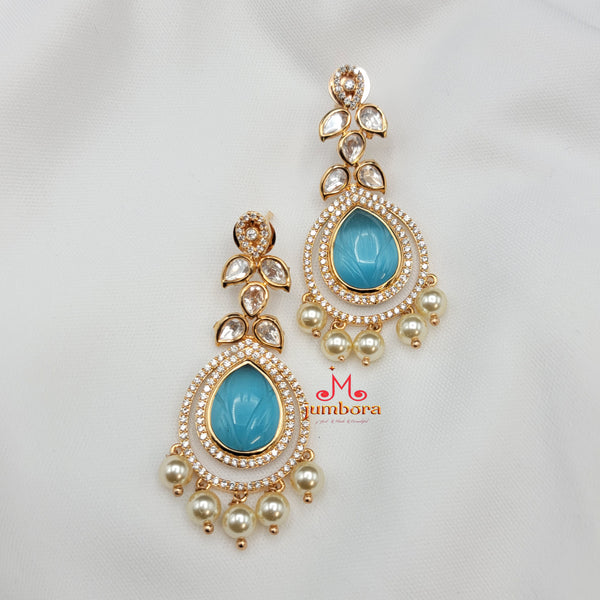 Blue & White AD Zircon Kundan Earring