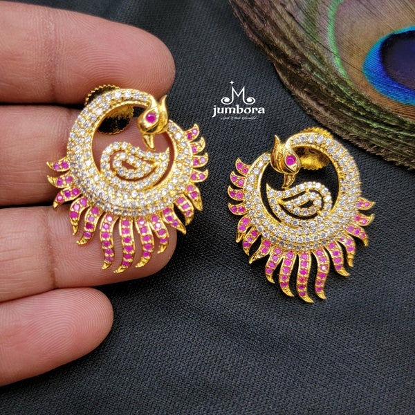 Peacock White & Ruby AD Zircon Earring