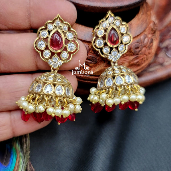 Burgandy Red Victorian White AD Zircon Jhumka