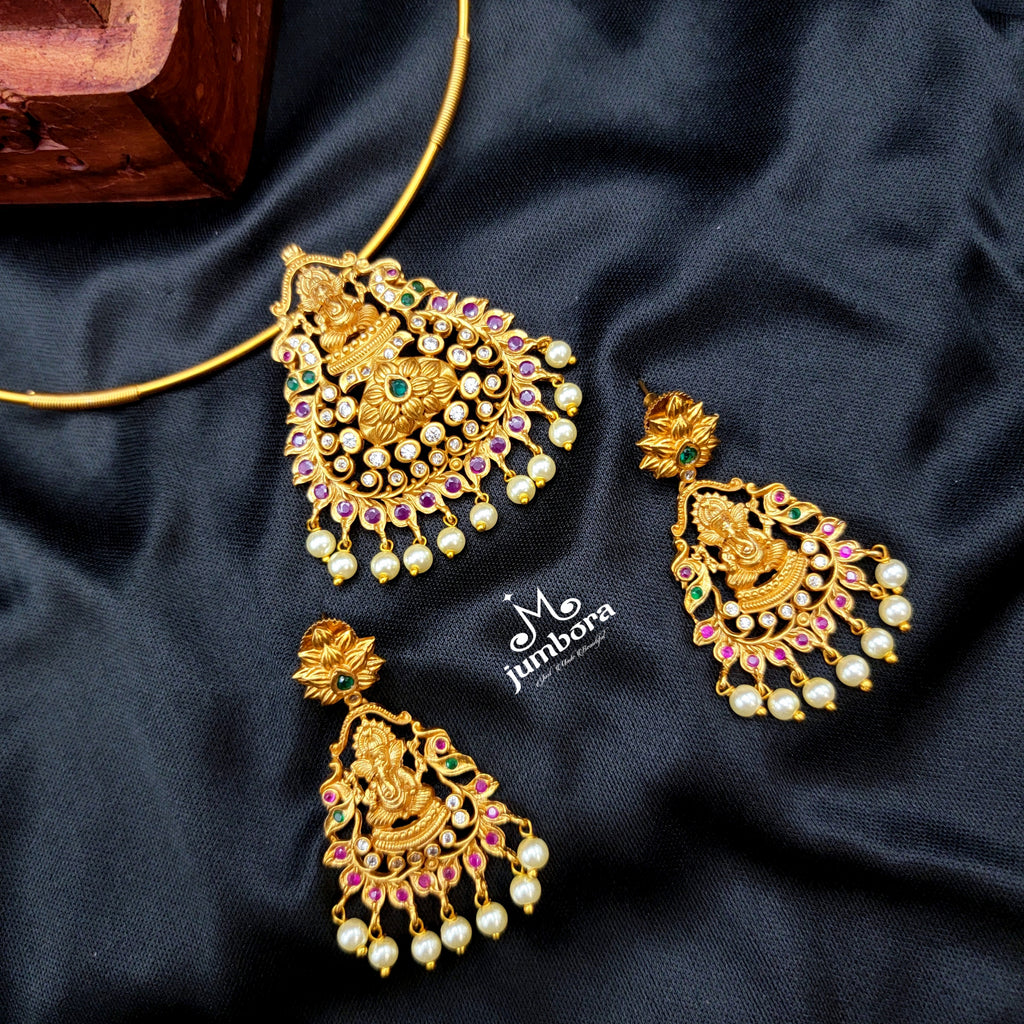 Ganesha Hasili Matte Gold Necklace Set