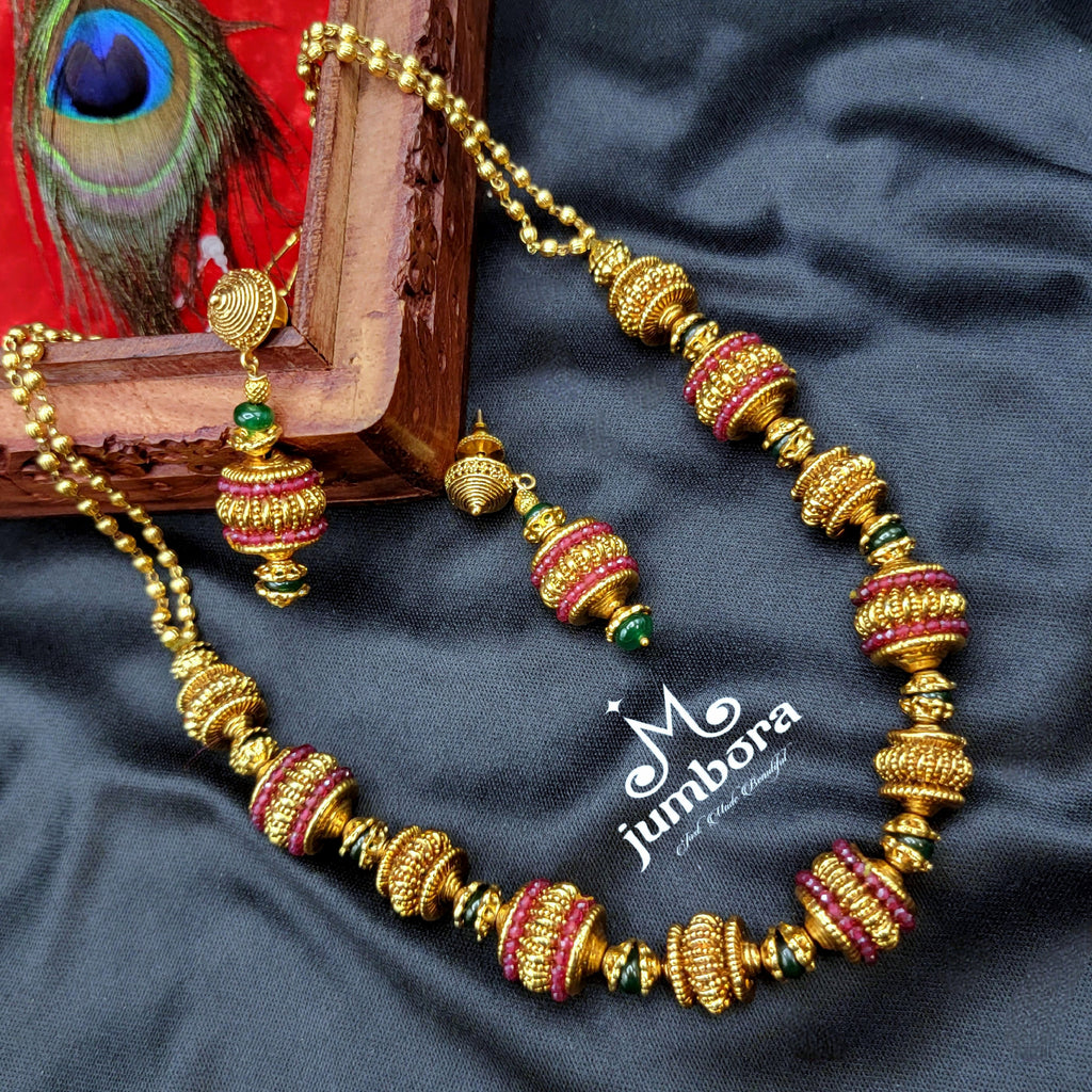 Handmade Designer Gold Ball Mala Necklace