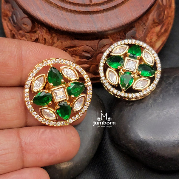 Dark Green Rosegold Kundan & AD Zircon Stone Stud Earring