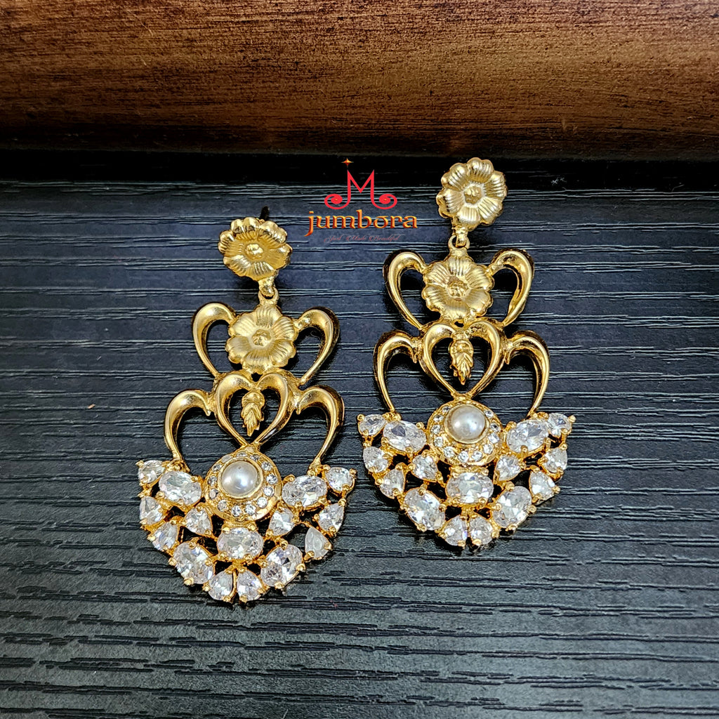 Contemporary Amrapali Style Floral White AD Zircon (CZ) Earring