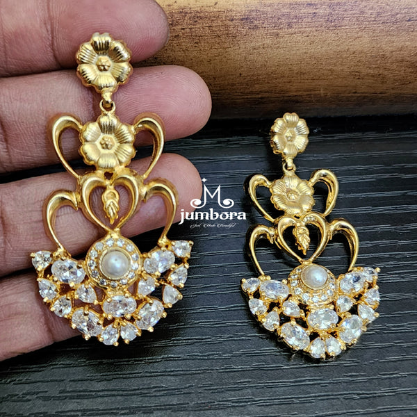 Contemporary Amrapali Style Floral White AD Zircon (CZ) Earring