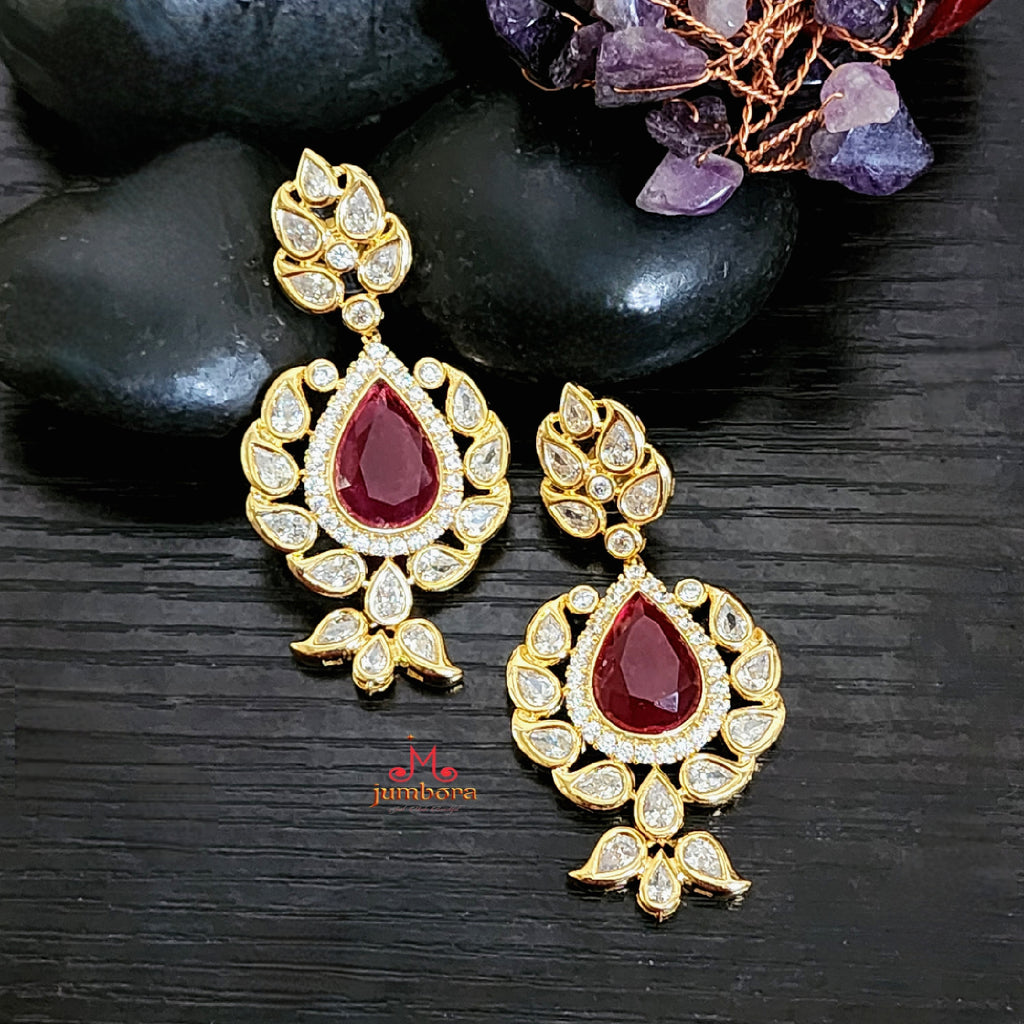 Contemporary Amrapali Red & White AD Zircon Earring