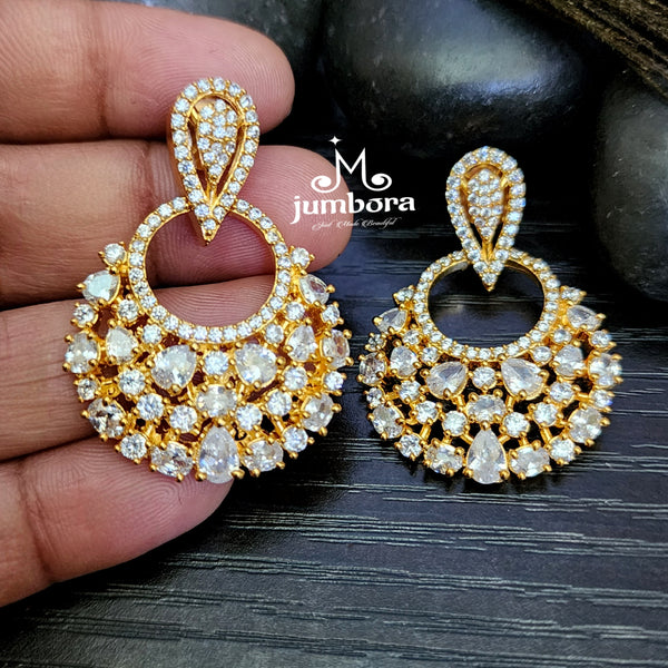 Contemporary White AD Zircon Chaandbali Earring