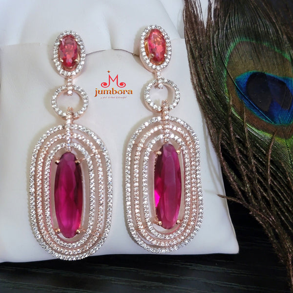 Rosegold Burgandy Red & White AD Zircon Earring