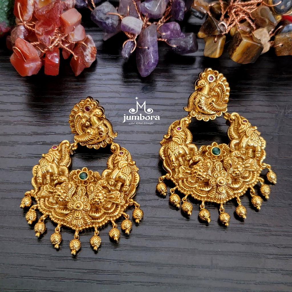 Nakshi Peacock Gold Alike Earrings in Temple Jewelry
