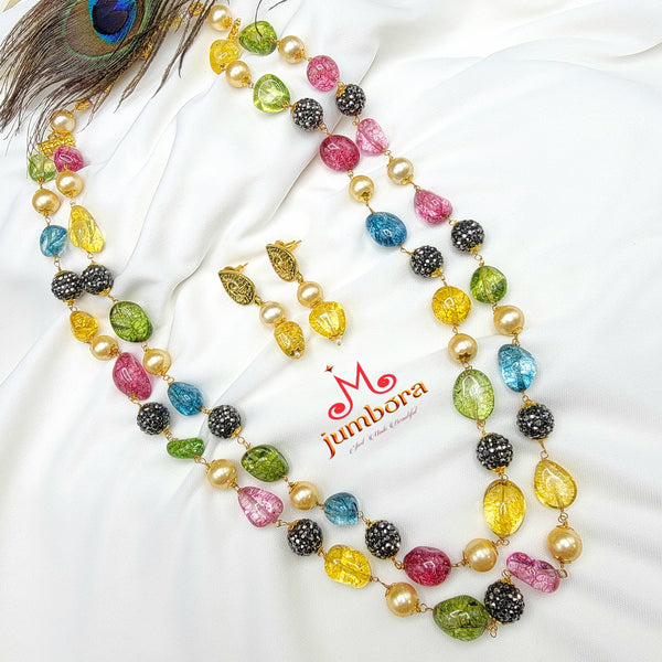 Handmade Double Row Multicolor Nugget Onyx Mala Necklace Set