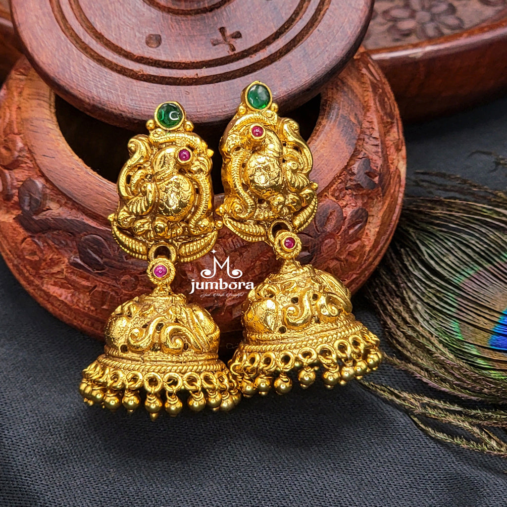 Peacock Nakshi Gold Alike Jhumka Earring