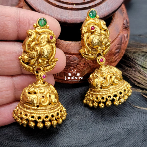 Peacock Nakshi Gold Alike Jhumka Earring
