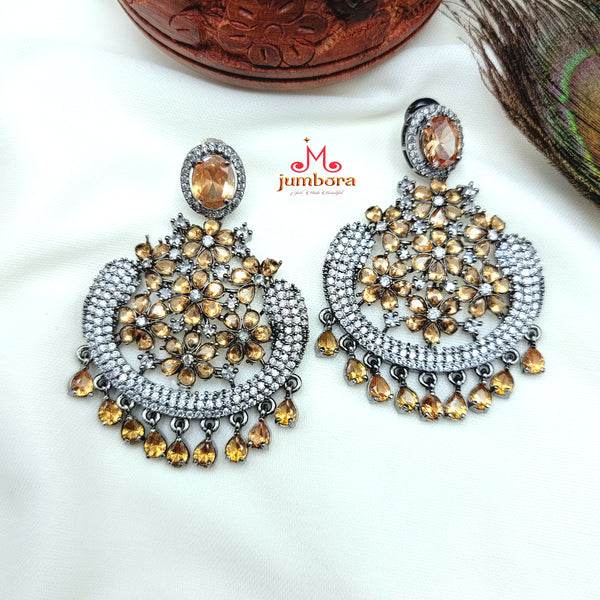 Statement Victorian Champagne color Zircon CZ ( AD) Chaandbali Earring