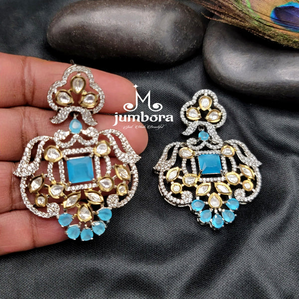 Blue & White AD Zircon Statement Kundan Earring