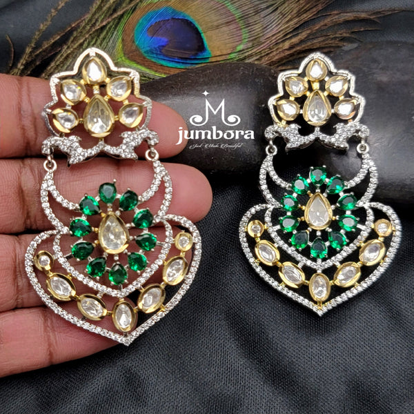 Green & White AD Zircon Statement Kundan Earring