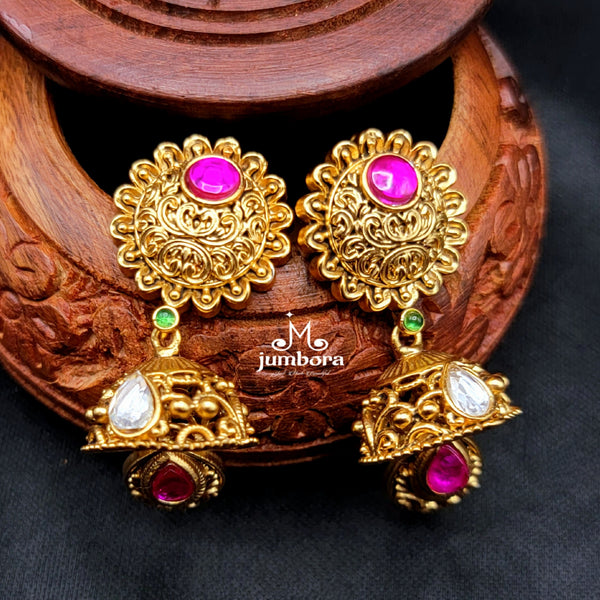 Rajwadi Paachi Kundan Pearl & Red Green Hydro beads Mala set