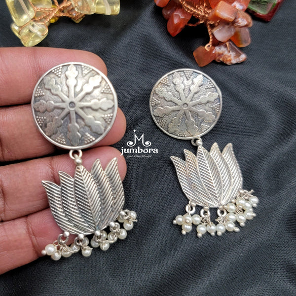 Silver Look Alike (SLA) Lotus Oxidized German Silver Earring