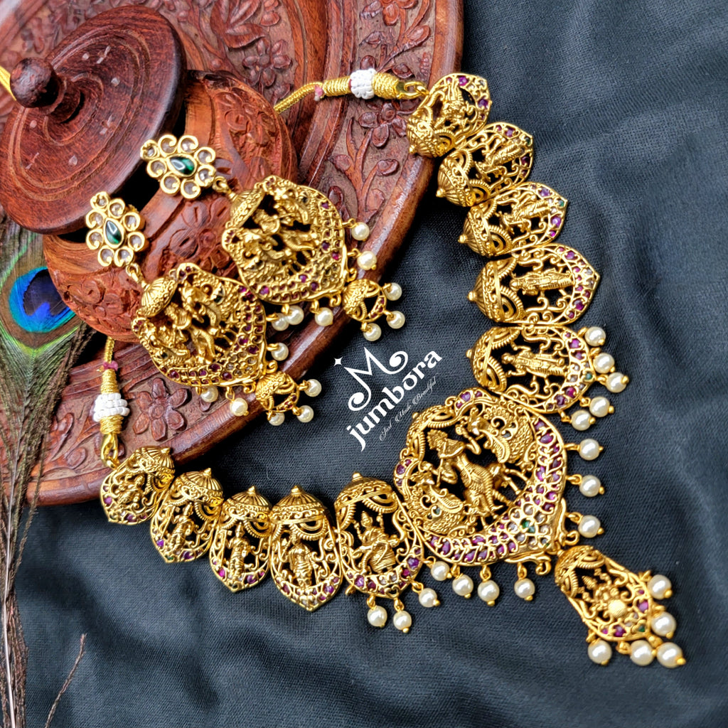 Dasavatharam Necklace Brass Temple Jewelry Set