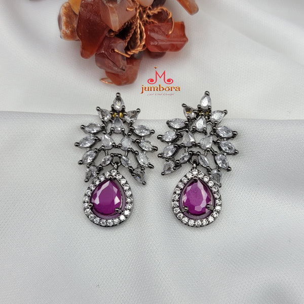 Ruby Red & White AD Zircon Victorian Earring