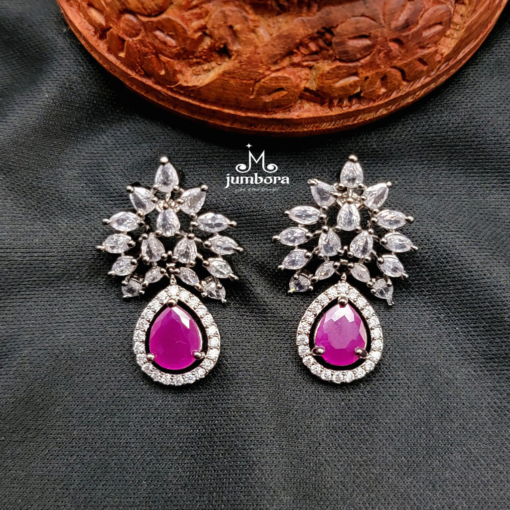 Ruby Red & White AD Zircon Victorian Earring