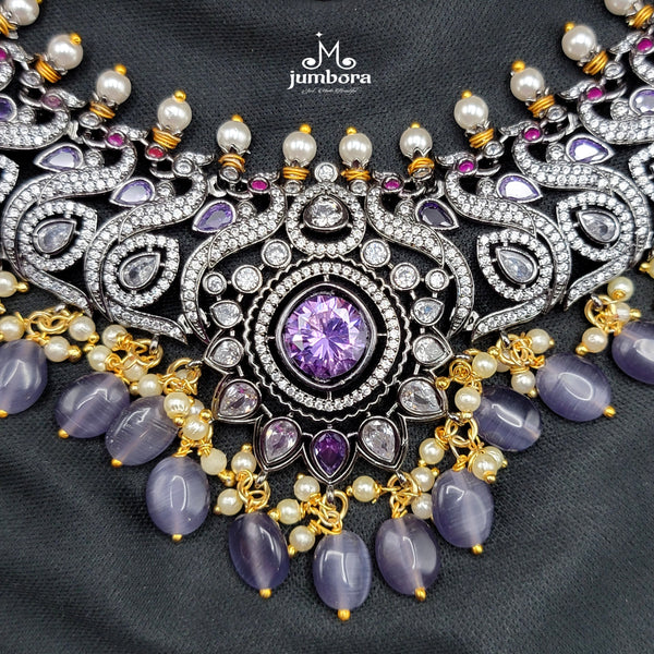 Royal Purple & White AD Zircon Victorian Bridal Necklace