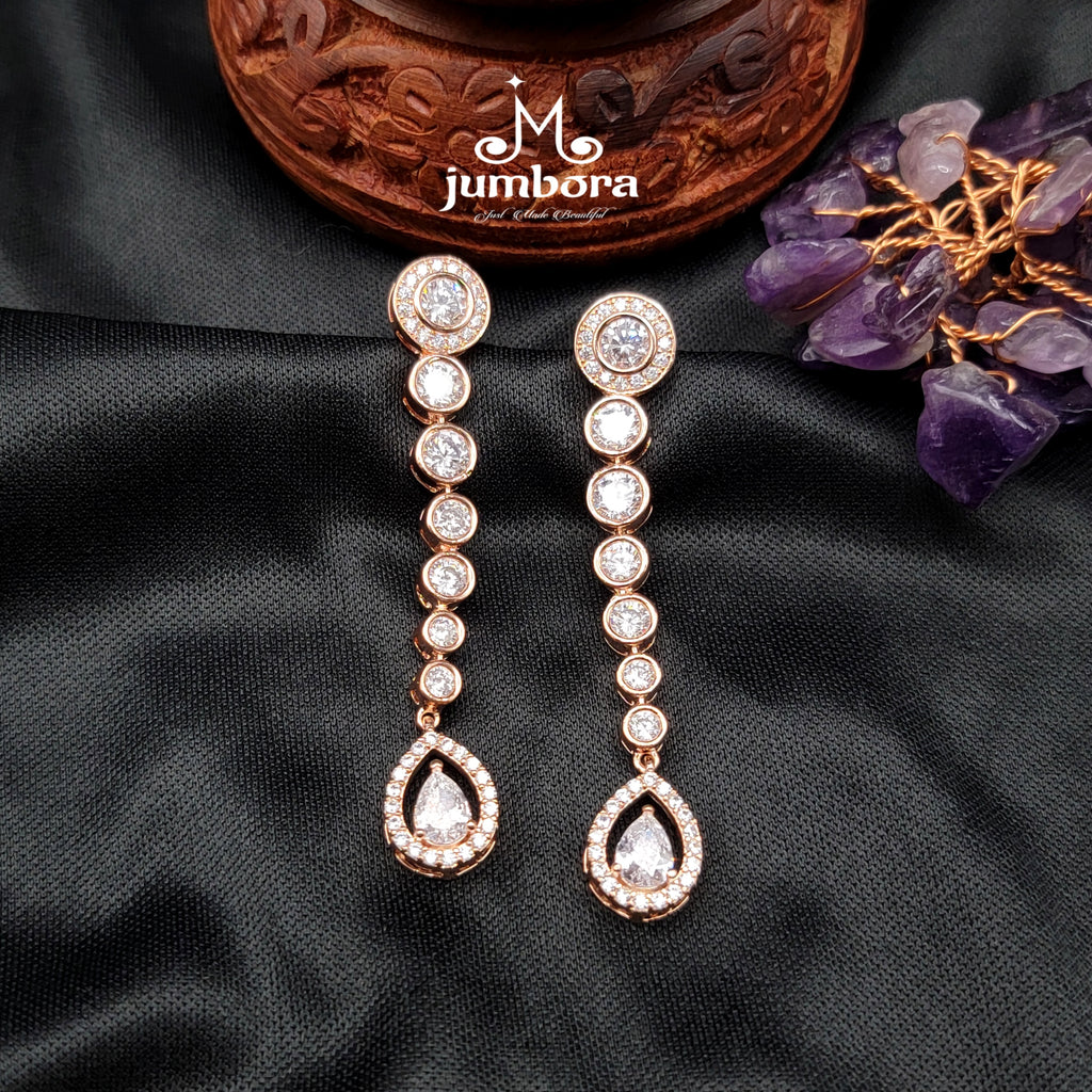 Contemporary Long Victorian Rose Gold AD Zircon (CZ) Earring