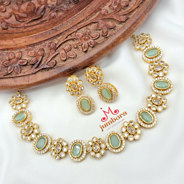 Floral Mint Green & White AD Zircon Necklace