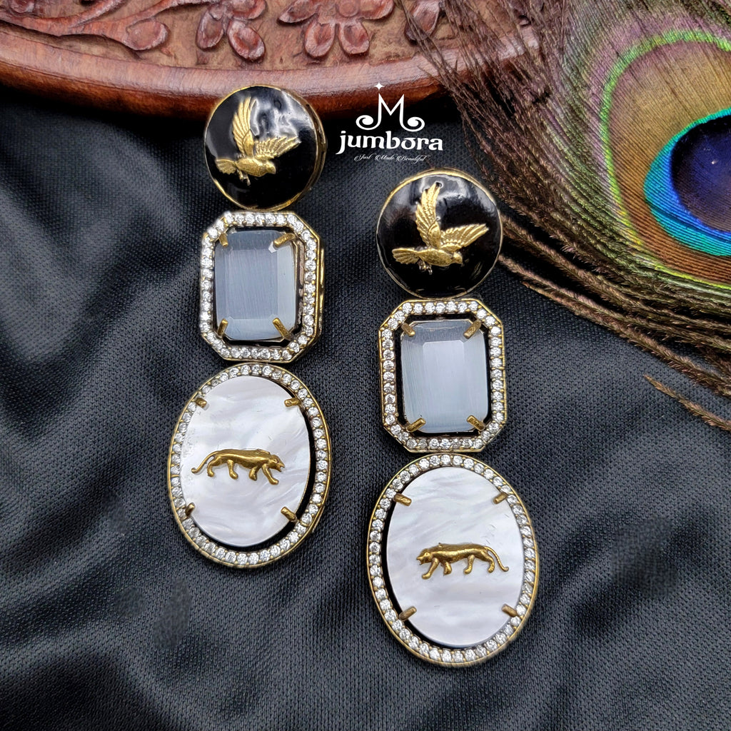 Sabyasachi Inspired MOP (Mother of Pearl) Grey AD Zircon Victorian Earring