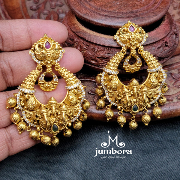 Ganesha Gold Alike Earrings in CZ Temple Jewelry
