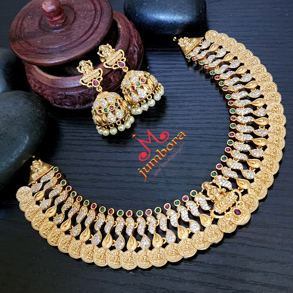 Lakshmi Coin Kemp Necklace Temple Jewelry Set