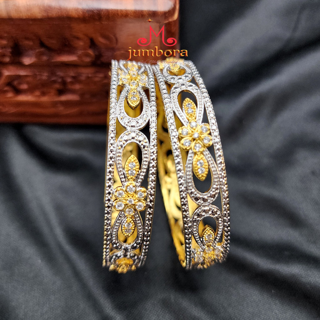 Dual Finish Silver & Gold AD Zircon (CZ) Bangle