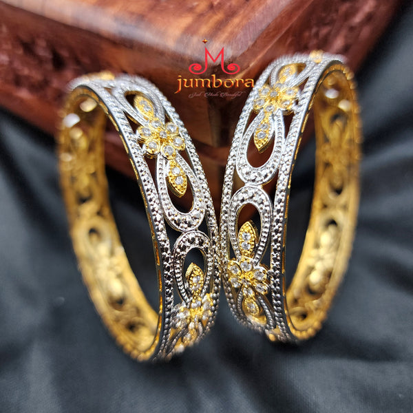 Dual Finish Silver & Gold AD Zircon (CZ) Bangle