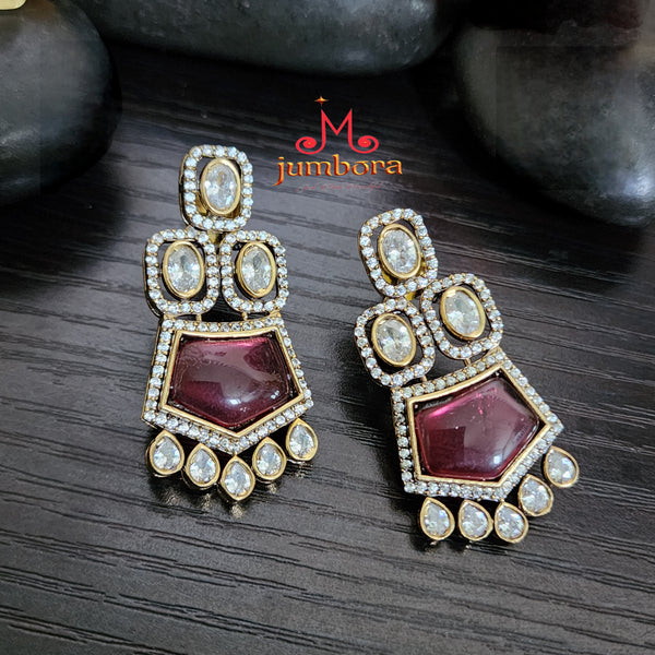 Partywear White & Ruby Red AD Zircon Victorian Necklace Set