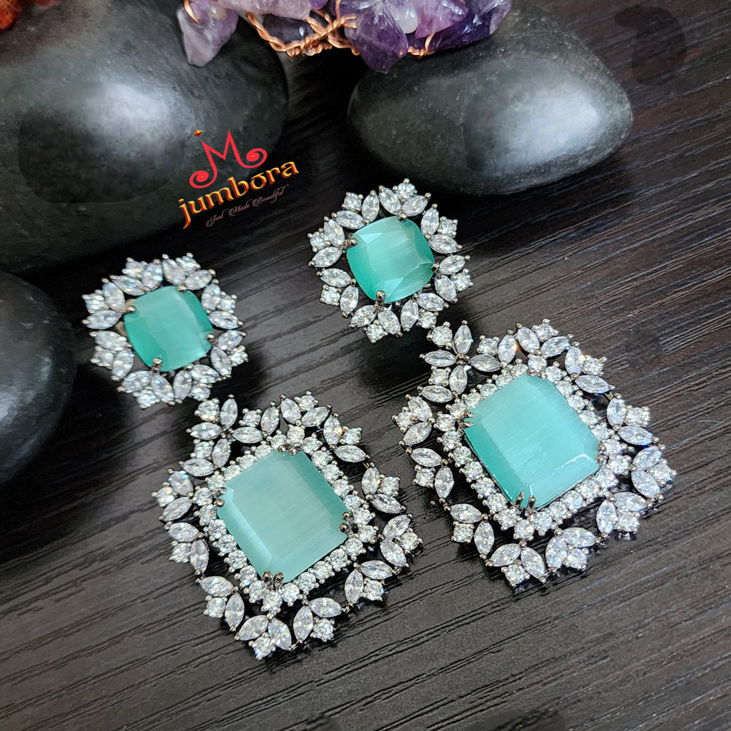 Statement Turquoise Blue White AD Zircon(CZ) VictorianEarring