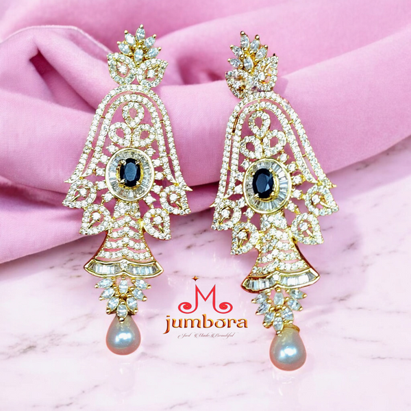 Partywear Designer Ruby Red &  White AD CZ Zircon Earrings