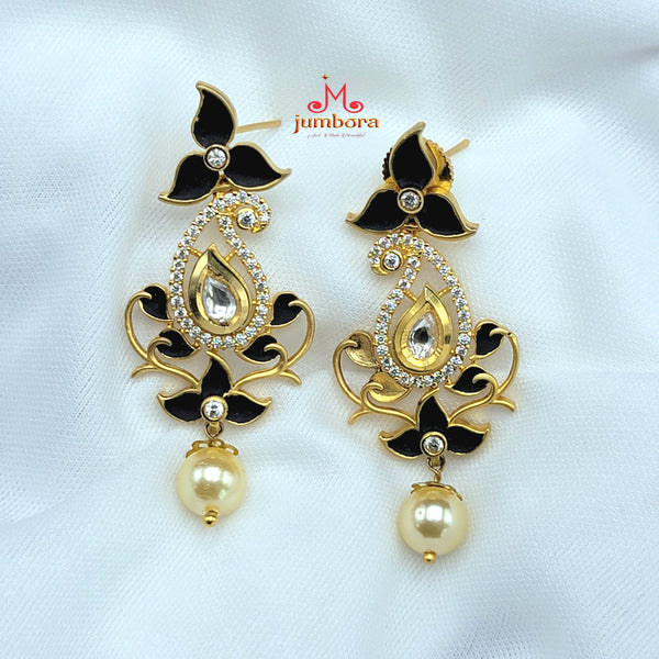 Kundan Black Enamel & White AD Zircon CZ Pendant Set