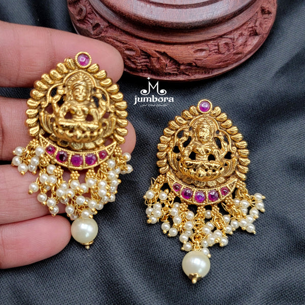 Kemp Lakshmi Stud Earrings with Pearls in Temple Jewelry