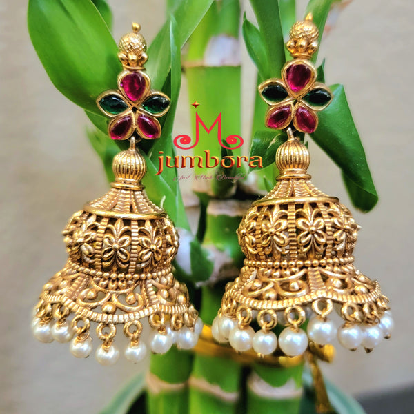 Gold Look Alike Nakshi Jhumka Earrings