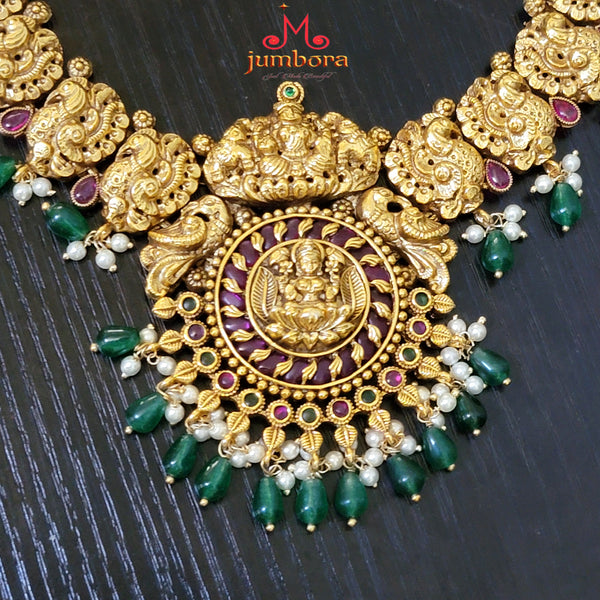 Lakshmi Kemp Peacock Nakshi Long Necklace in Temple Jewelry