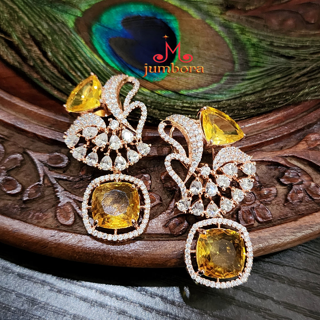 Rosegold Citrine Yellow & White AD Zircon Earring