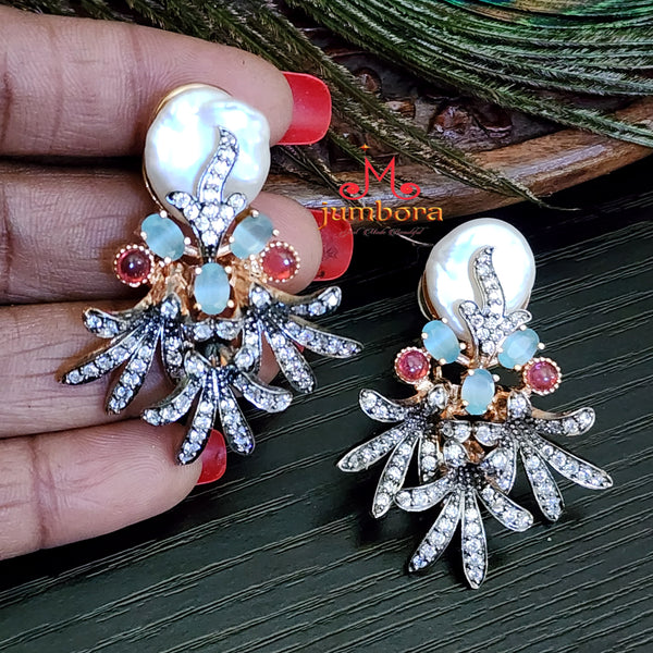 Baroque Blue & Red Stone with White CZ AD Zircon Stone Earring
