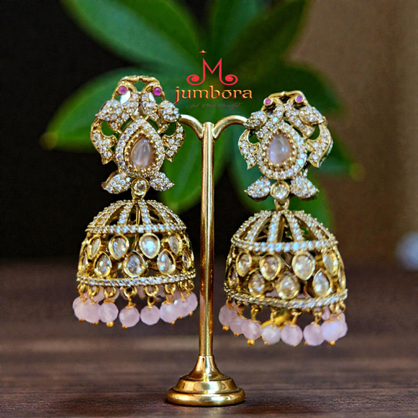 Victorian Baby Pink & White AD Zircon CZ Jhumka