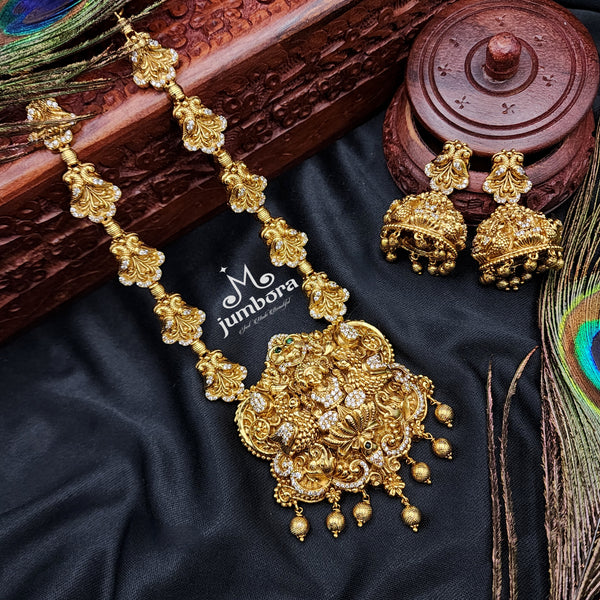 Nakshi 3D CZ (Zircon) AD Peacock Lakshmi Necklace in Temple Jewelry